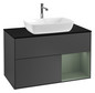 V&B Waschtisch-Unterschrank Wandbeleuchtung Finion 100cm, Abdeckplatte black matt, Regal Olive matt lacquer, Anthracite matt
