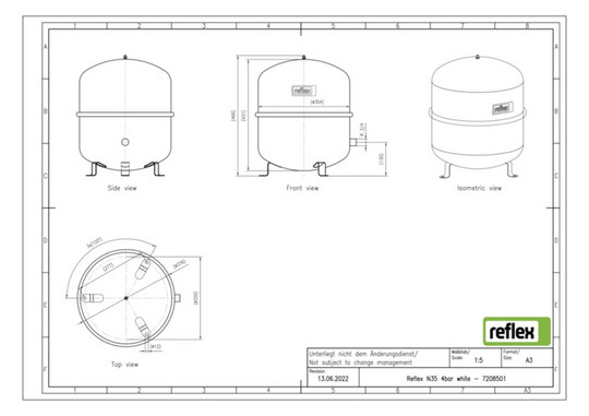 Reflex Membran-Druckausdehnungsgefäß N N 35, 4 bar/70 °C, R 3/4, weiß