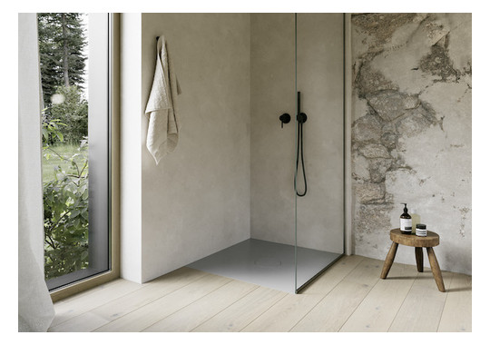 Bette Duschfliese BetteAir 1000 x 1000 mm, quartz, Rechteck, glasierter Titan-Stahl, mit Minimum-Täger