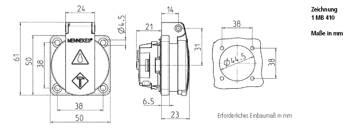 Anbausteckdose IP54 50x50mm ger bl Kst Schraubkl hfr