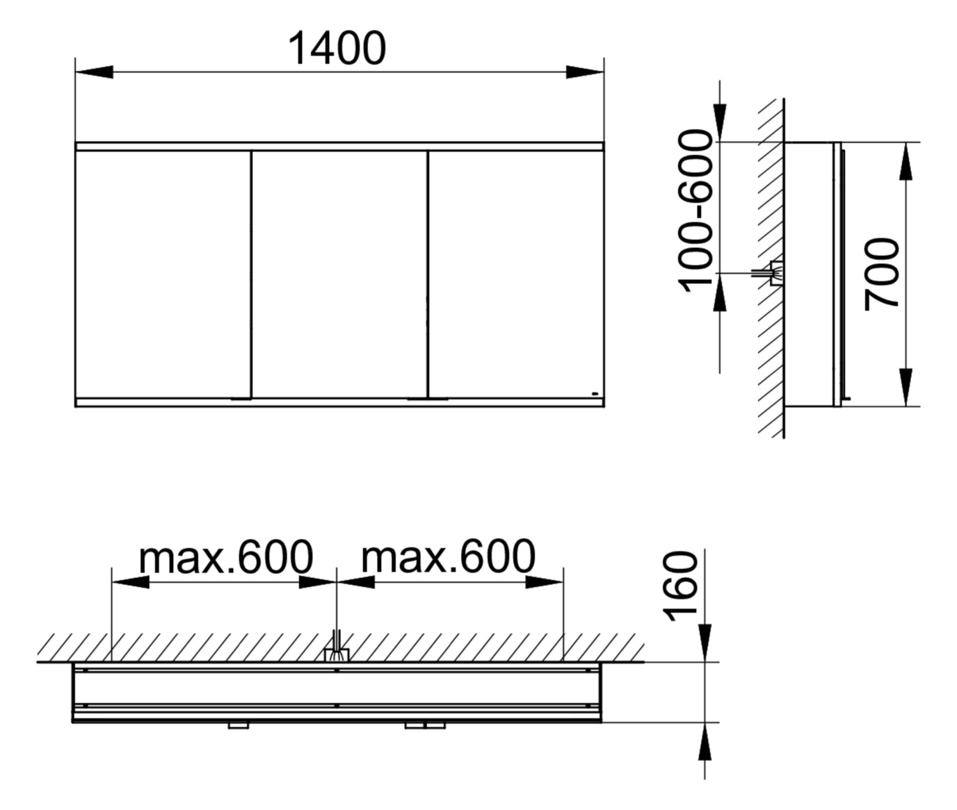 KEUCO Spiegelschrank Royal Modular 2.0 DALI 1400 x 700 x 160 mm, 1 Steckdose, 1 Doppel-USB-Ladestelle, Wandvorbau, 3 Türen, beleuchtet