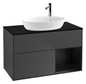 V&B Waschtisch-Unterschrank Wandbeleuchtung Finion 100cm, Abdeckplatte black matt, Regal Black matt lacquer, Anthracite matt