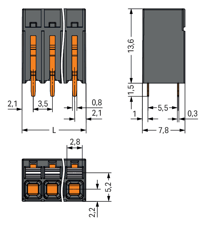 Printklemme 4f 1re sw RM=3,5 0,14-1,5qmm Federzug/THR 0,25-1,5qmm