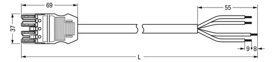 Systemverbindung 4p Serie 771 H05VV-F sw 1,5qmm 4x1,5qmm L6000mm Buchse fr.Ende