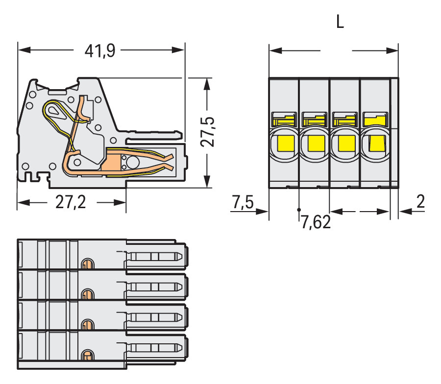 Verbindungsklemme 4p lgr Serie 831 41A 0,5-10qmm Thermopl 7,62mm Federzugans
