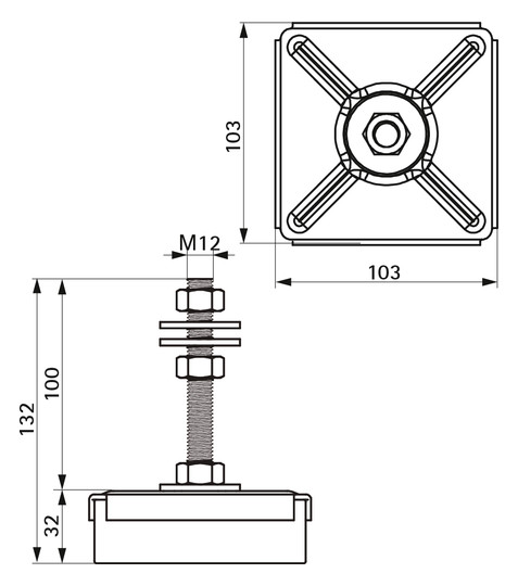 BIS Maschinenfuß VibraTek MR-L 5000/M12 nivellierbar, 700-4500 N