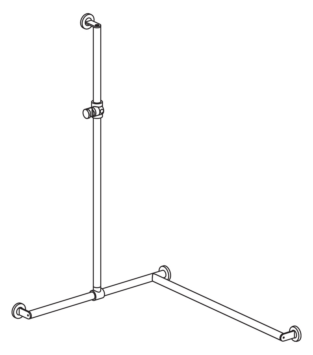 HEWI Duschhandlauf System 900 1250 x 765 x 965 mm, Brausehalter signalweiß, rechts