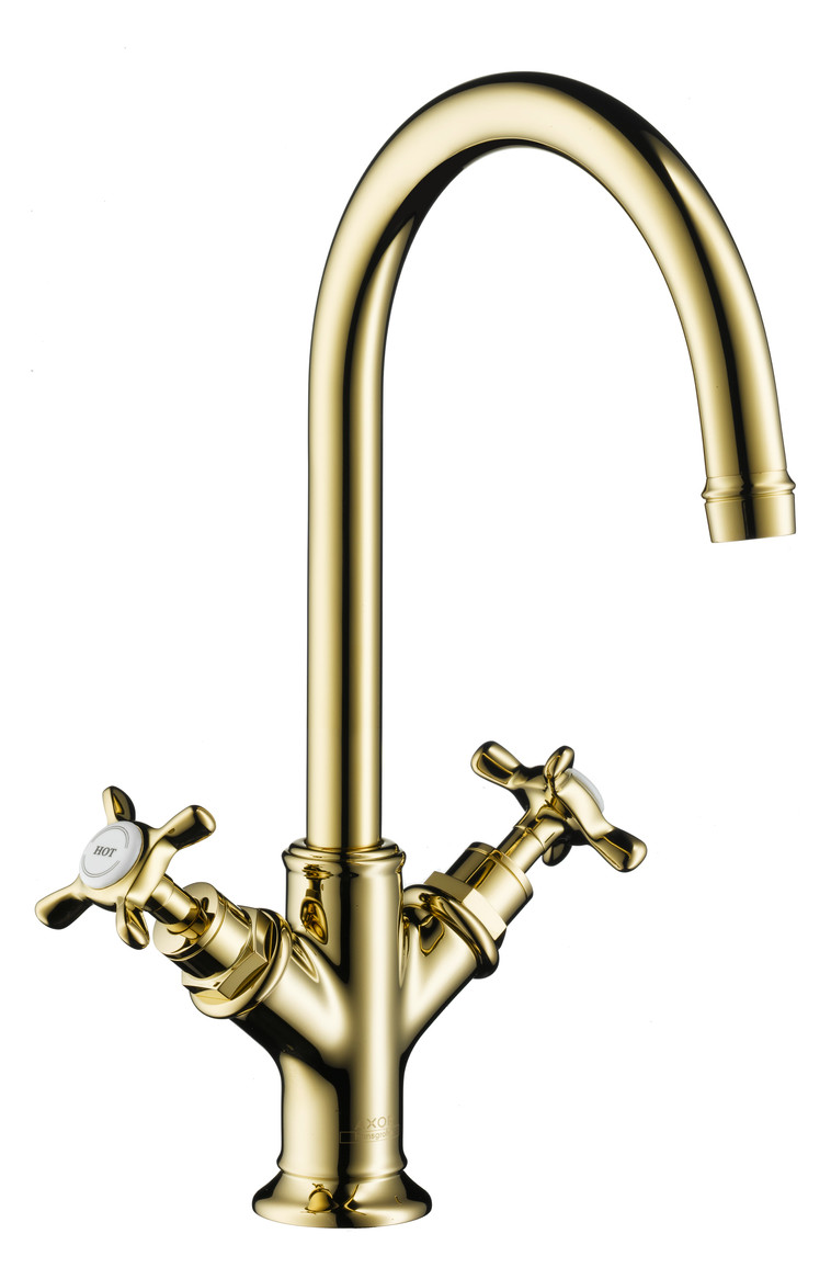 hansgrohe 2-Griff-Waschtischarmatur 210 Axor Montreux Ausladung 175mm, mit Kreuzgriffen, mit Zugstangen-Ablaufgarnitur, brushed nickel
