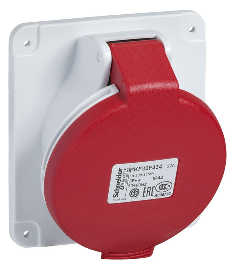 CEE-Anbausteckdose 4p 32A Acti9 400V/rt 6h IP44 Schraubkl abgew Kst 100x90mm