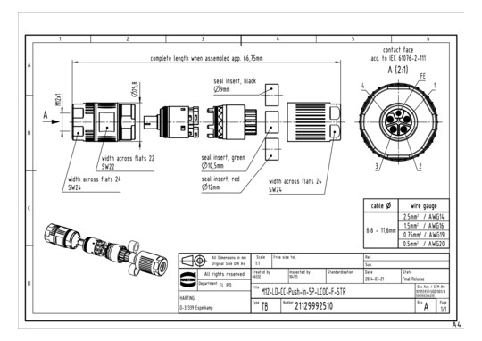 HART M12-CC-SCR-PUSH-IN-5P-  21129992510 