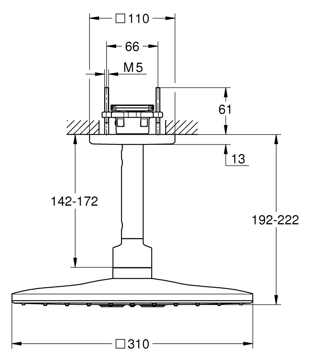 GROHE Kopfbrauseset Rainshower SmartActive 310 Cube Deckenauslass 14,2cm, 2 Strahlarten, chrom