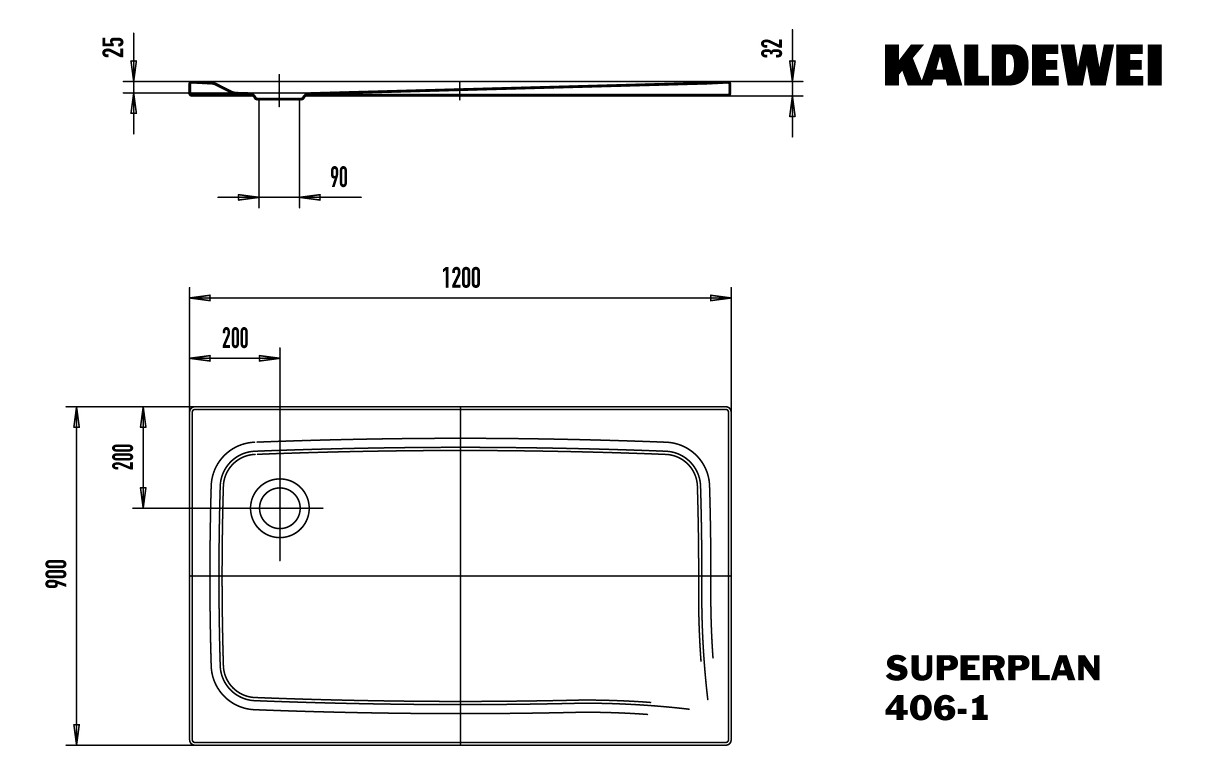 Kaldewei Duschwanne SUPERPLAN CLASSIC 406-1 90x120x2,5cm, Vollantislip Perl-Effekt, pergamon