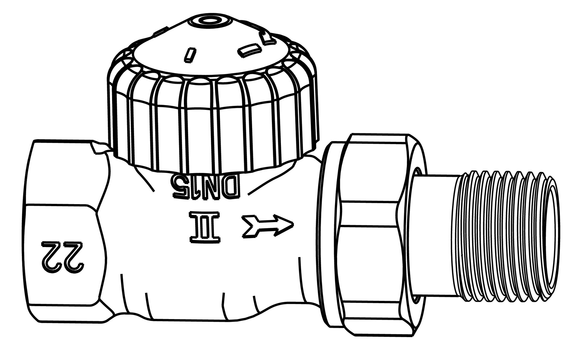 Heimeier Thermostat-Ventilunterteil V-exact II Rp 3/4 x R 3/4, Durchgang, verkürzt, Messing