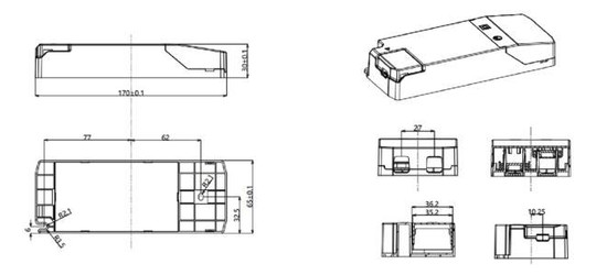 LED-Steuerung 44W 300-1050mA 6-52V IP20 Dimmung DALI Kstgeh dyn 170x65x30mm