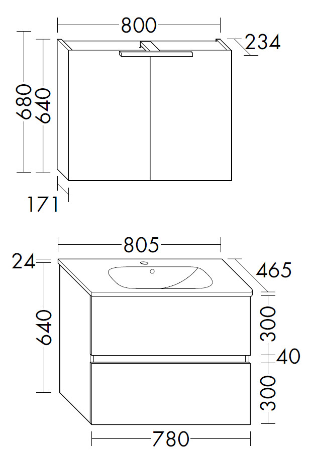 Burgbad Waschtisch-Kombination Rocio mit Spiegelschrank, 80,5 x 200 x 46,5 cm, Eiche Dekor Urban