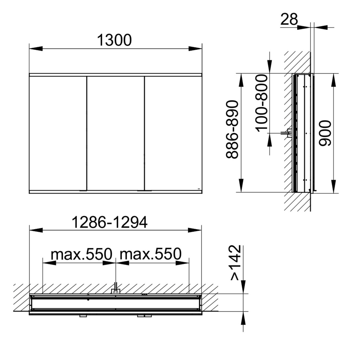 KEUCO Spiegelschrank Royal Modular 2.0 DALI 1300 x 900 x 160 mm, 2 Steckdosen, Wandeinbau, 3 Türen, beleuchtet