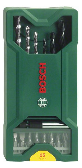Mini-X-Line Mixed-Set, 15 Werkzeugset 15tlg Bohrer 8xSteckeinsatz 3xHolzbohr