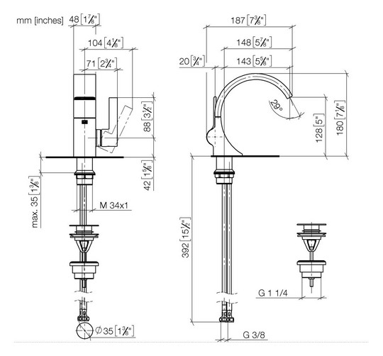 Dornbracht Einhandmischer CYO für Waschtisch, Ausladung 143mm, mit Ablaufgarnitur, platin gebürstet