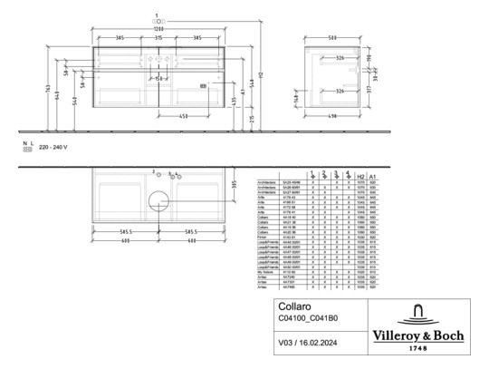 V&B Waschtischunterschrank Collaro 120x54,8x50cm, Waschtisch mittig, stone oak