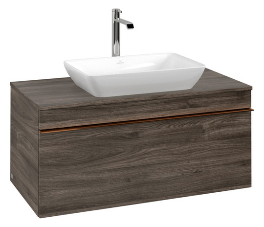 V&B Waschtisch-Unterschrank Venticello 95,7x43,6x50,2cm, Waschtisch mittig, Griff Copper, stone oak