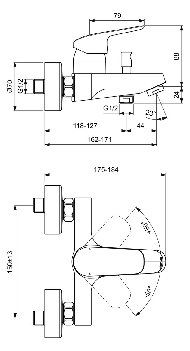 Ideal-Standard Wannen-Einhebelmischer CeraFlex AP, Ausladung 162mm, chrom