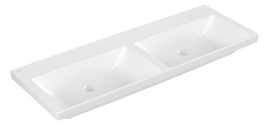 V&B Schrank-Doppelwaschtisch Subway 3.0 130x47cm, eckig, ohne Hahnloch/ohne Überlauf, stone white C-plus