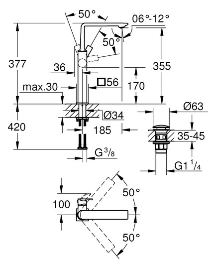 GROHE Waschtisch-Einhebelmischer Allure 1/2", XL-Size, mit Push-open Ablaufgarnitur, satin graphite