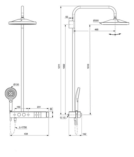 Ideal-Standard Duschsystem Solos mit Brausethermostat, silver storm