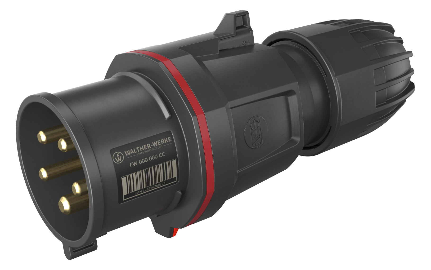 CEE-Stecker 5p 32A IP54 400V/rt 6h Kst schraubl.Kl Verschraubung