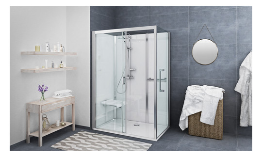 Roth Komplettdusche Vinata Comfort Eck 1660 x 677 x 2160 mm, ESG Rückwände anthrazit, ESG Schiebetür klar