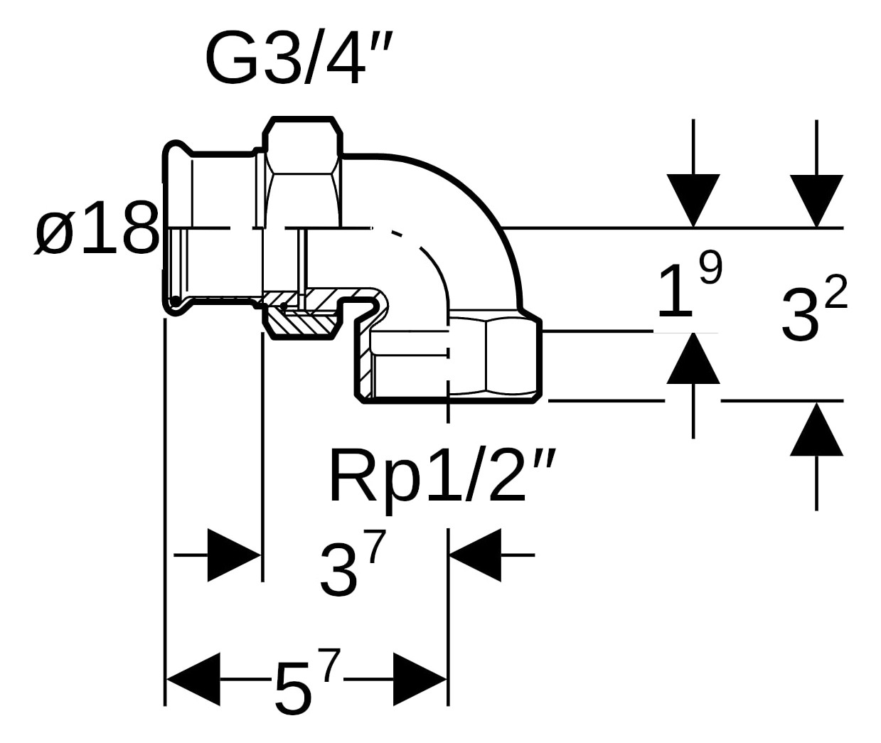 Geberit Übergangswinkelverchraubung Mapress 18 mm x Rp 1/2, Kupfer, 90°, flachdichtend, mit Innengewinde, Rotguss