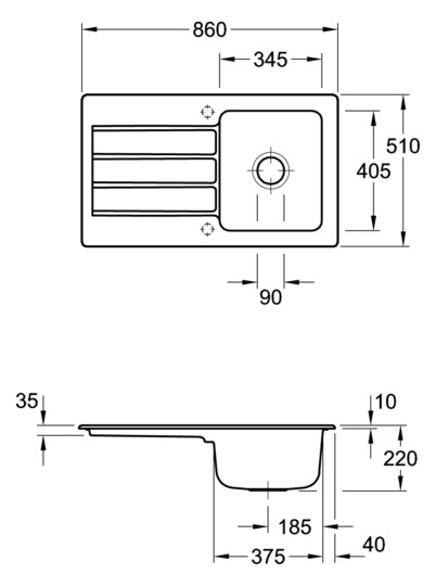 V&B Spüle Architectura 50 mit Ablaufgarnitur, Excenterbetätigung, graphit CeramicPlus