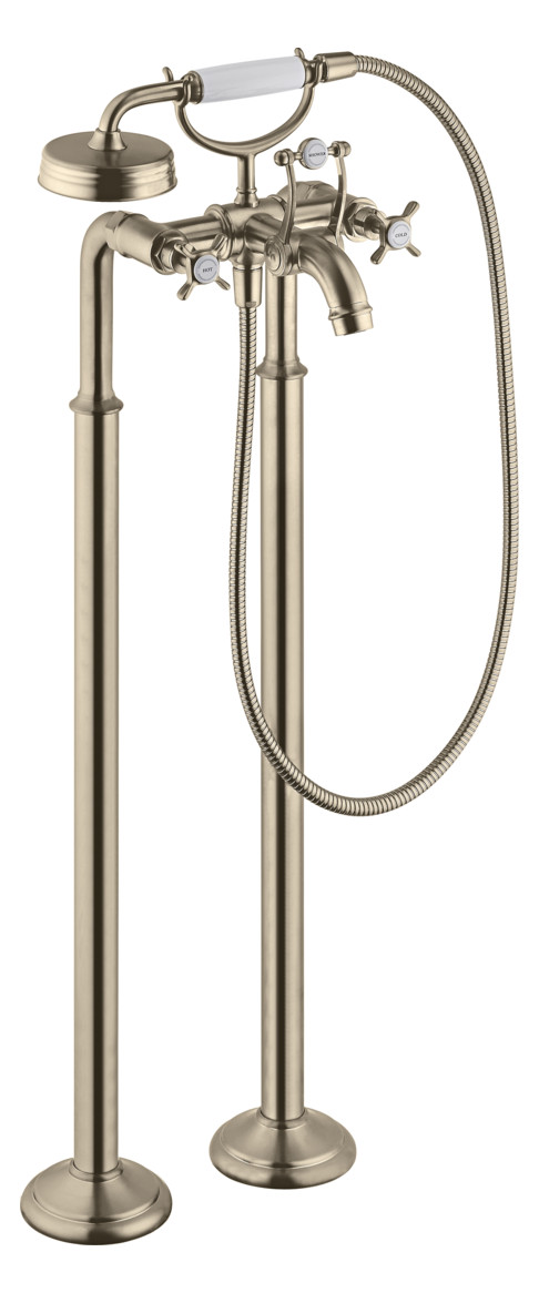 hansgrohe Fertigmontageset Axor Montreux 2-Griff-Wannen-Armatur, bodenstehend, mit Kreuzgriffen, brushed nickel