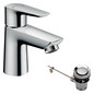 hansgrohe Waschtisch-Einhebelmischer 80 Talis E ND, für offene Warmwasserbereiter, mit Zugstangen-Ablaufgarnitur, chrom