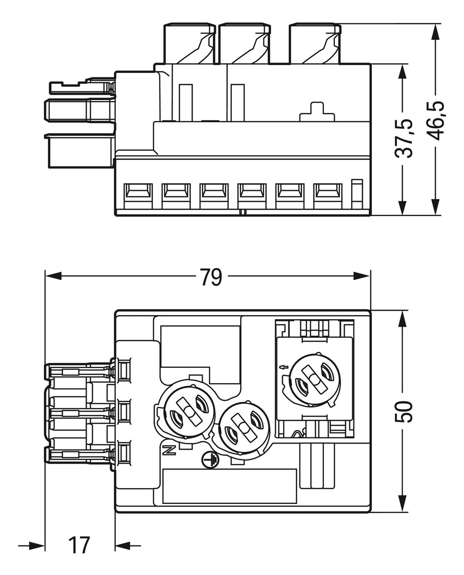 Flachleitungsadapter Serie 772 3p 4qmm 250V 25A rt Abgriff Federzugans hfr