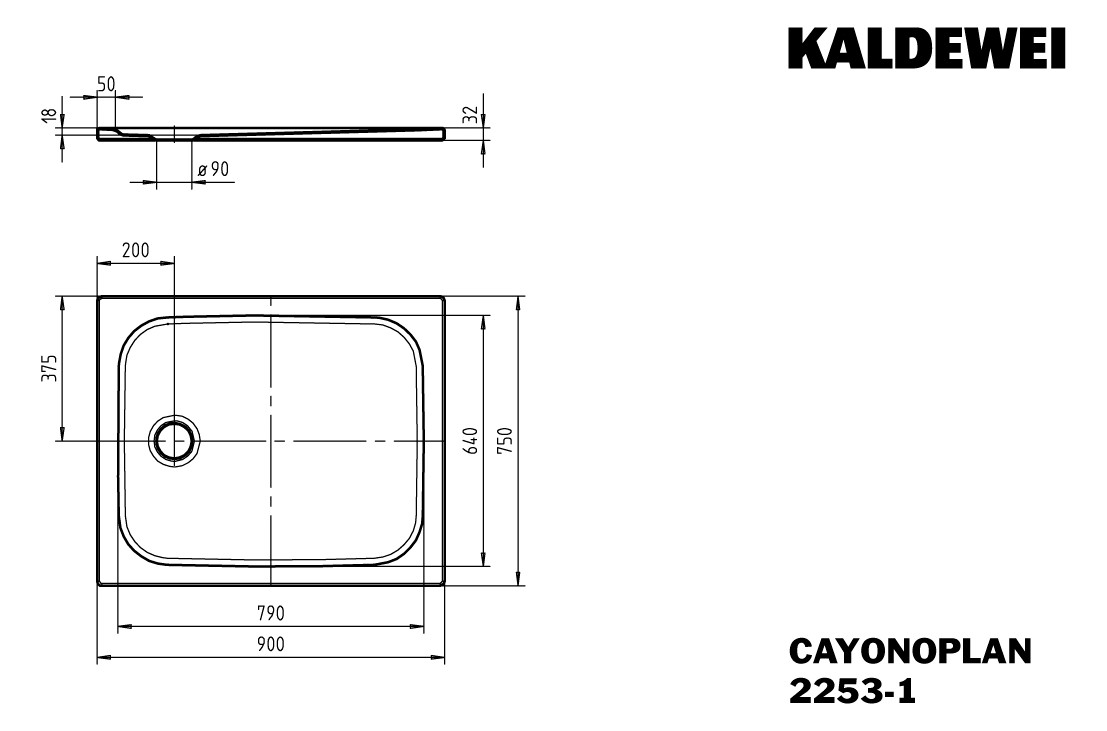 Kaldewei Duschwanne CAYONOPLAN 2253-1 75x90x1,8cm, bodeneben, Antislip Perl-Effekt, pergamon