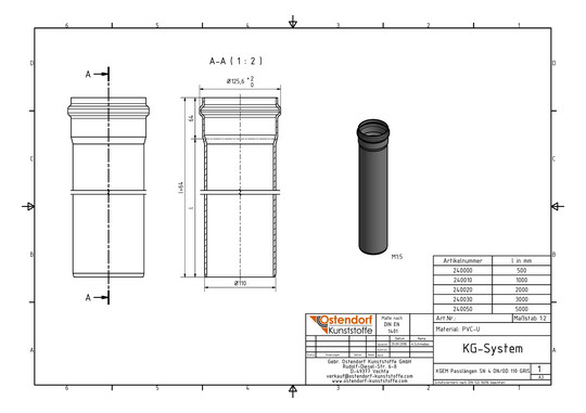 Ostendorf KG Rohr SN 4 EM DN/OD 110 x 3,2 mm, 2000 mm, mit Steckmuffe/Lippendichtung