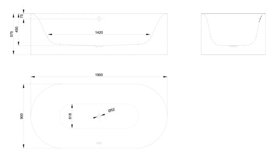 Badewanne BetteLux Oval Silouette-3467 ebony, 190x90x45cm, freistehend