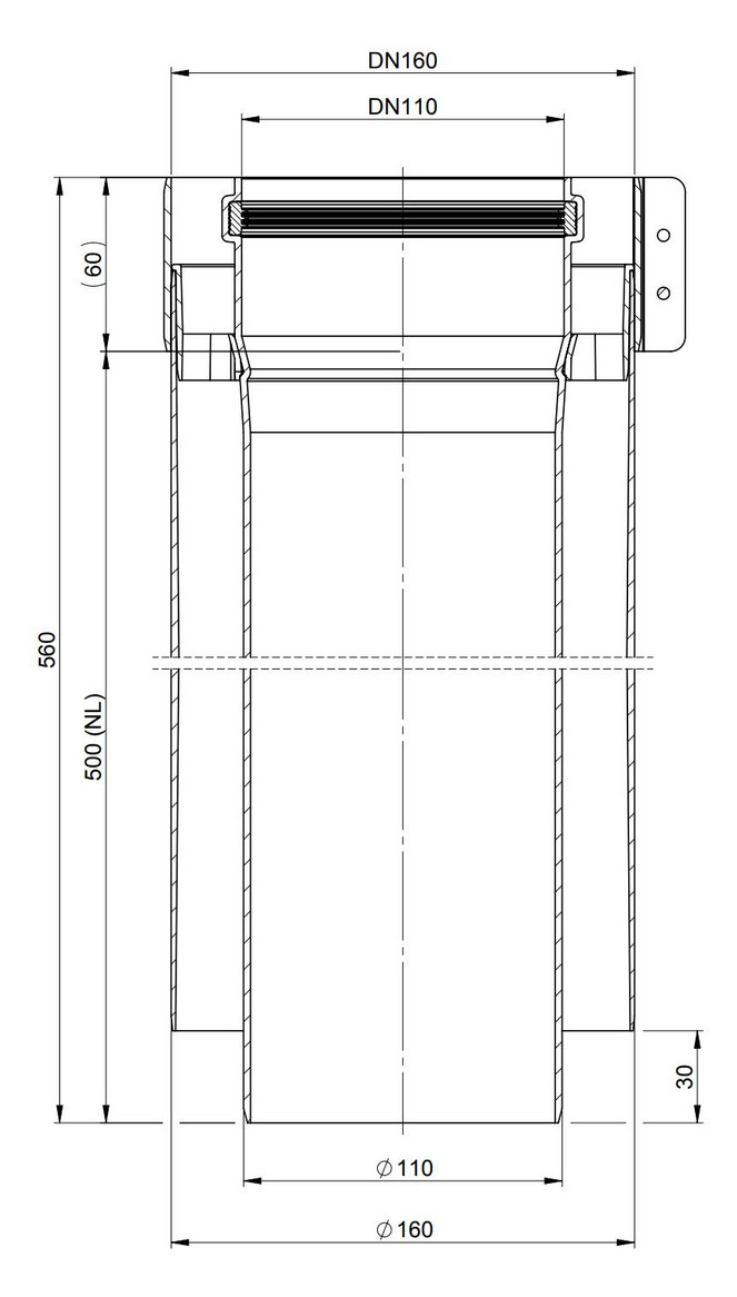 MHG Schacht-Doppelrohr Atec DN 110/160, 500 mm, konzentrisch, für Abgasleitung