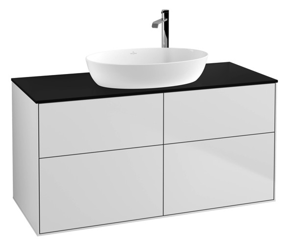 V&B Waschtisch-Unterschrank Wandbeleuchtung Finion 120x60,3cm, Abdeckplatte black matt, White matt lacquer