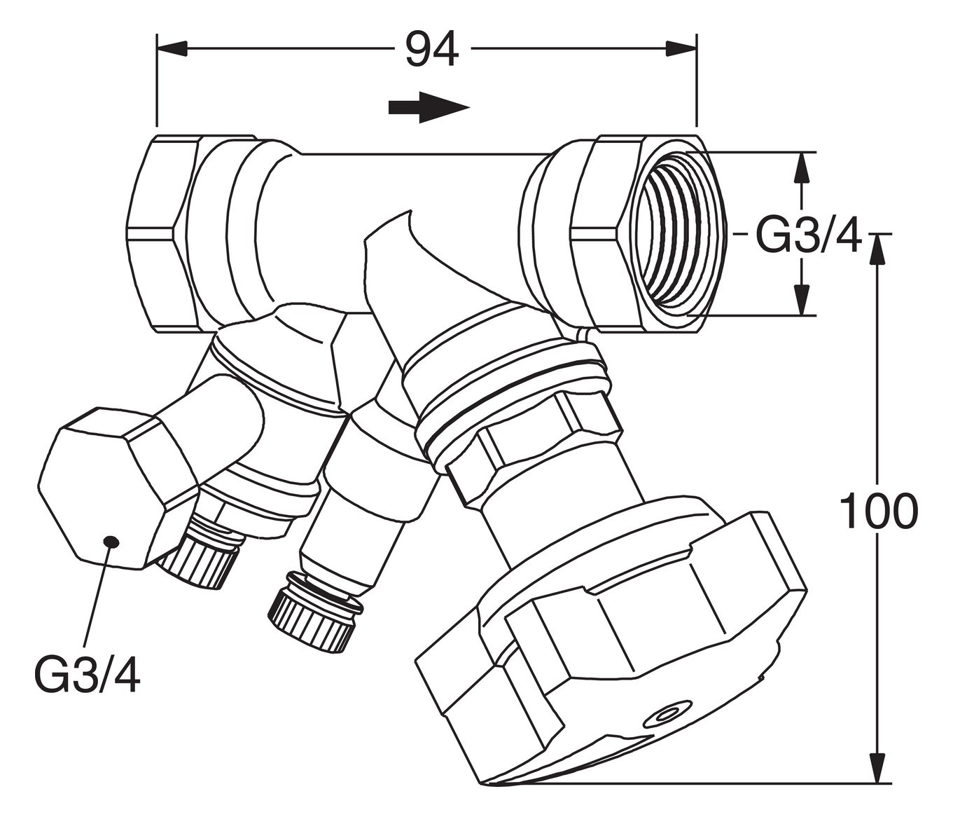 TA Einregulierungsventil STAD R DN 20, PN 25, Innengewinde, mit Entleeradapter