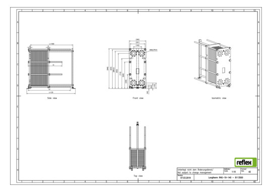 Reflex Wärmetauscher Longtherm RHG-19-140 Plattenzahl 140, geschraubt, Edelstahl