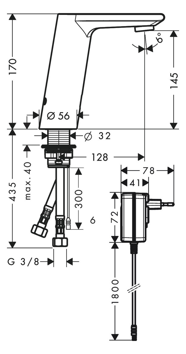 hansgrohe Elektronik-Waschtischarmatur Metris S Netzanschluss, einstellbar, chrom