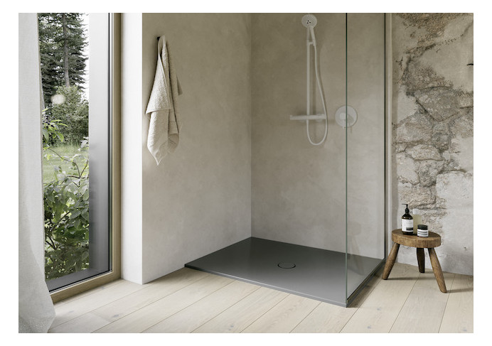 Duschfläche BetteFloor 1651 100x75cm, Glasur, Mini-Wannenträger, smoke