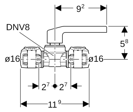 Geberit Kugelhahn FlowFit Ø 16 mm, 12,3 cm, mit Betätigungshebel