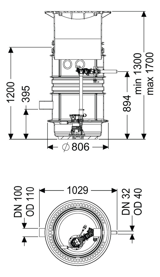 Kessel Pumpstation Aquapump Medium Mono GTF 600, 1300-1750 mm, mit Schwimmer, Abdeckung A/B