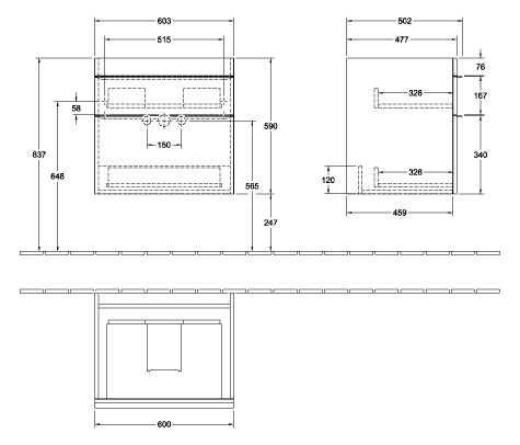V&B Waschtisch-Unterschrank Venticello 60,3x59x50,2cm, Griff Copper, stone oak