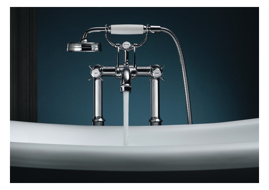 hansgrohe Fertigmontageset Axor Montreux 2-Griff-Wannen-Armatur, bodenstehend, mit Kreuzgriffen, chrom