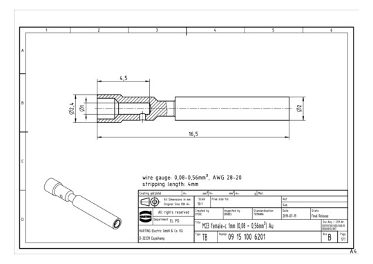 HART Han M23 Bu-c 1mm (0,08- 09151006201 