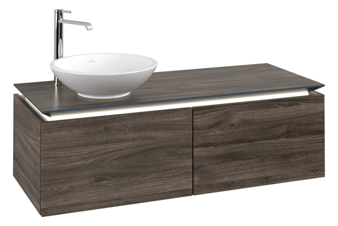 V&B Waschtischunterschrank Legato 120x38x50cm, Waschtisch links, mit LED-Beleuchtung, Stone Oak